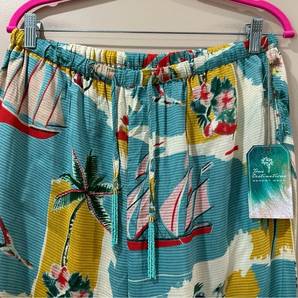 NWT True Destinations Pants Wide Leg Resort Wear Beach Tropical Cruise Women L - Picture 6 of 9